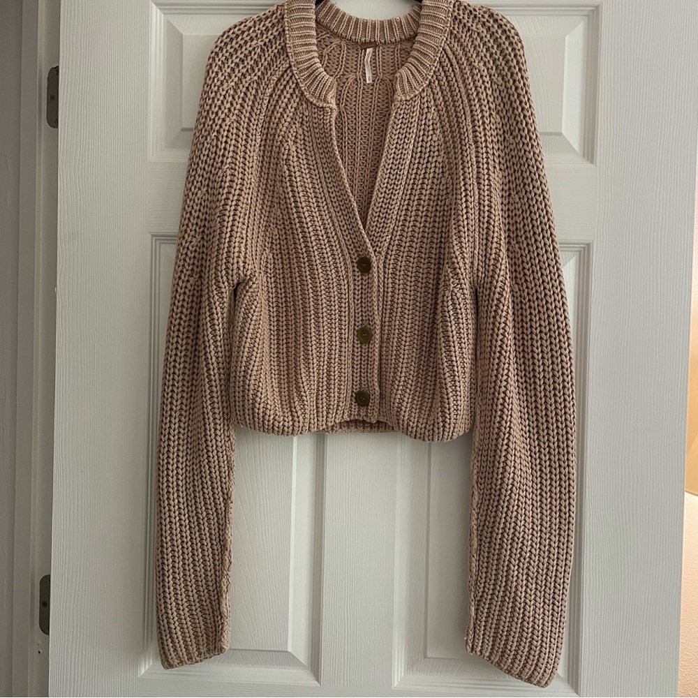 Free People Tan Chunky Knit Cardigan